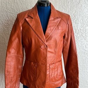 Metrostyle Burnt Orange Leather Blazer with Notched Lapels.Very striking color!